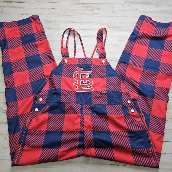 Foco St. Louis Cardinals Men's XL Gameday Bib Overalls NEW Plaid Colors PARTY - Picture 1 of 7